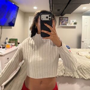 LA Hearts Creme Turtleneck Cropped Sweater